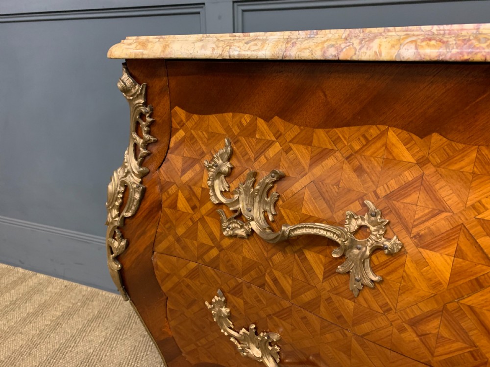 French Parquetry Inlaid Bombe Commode View IV