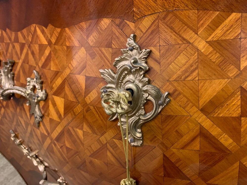 French Parquetry Inlaid Bombe Commode View V