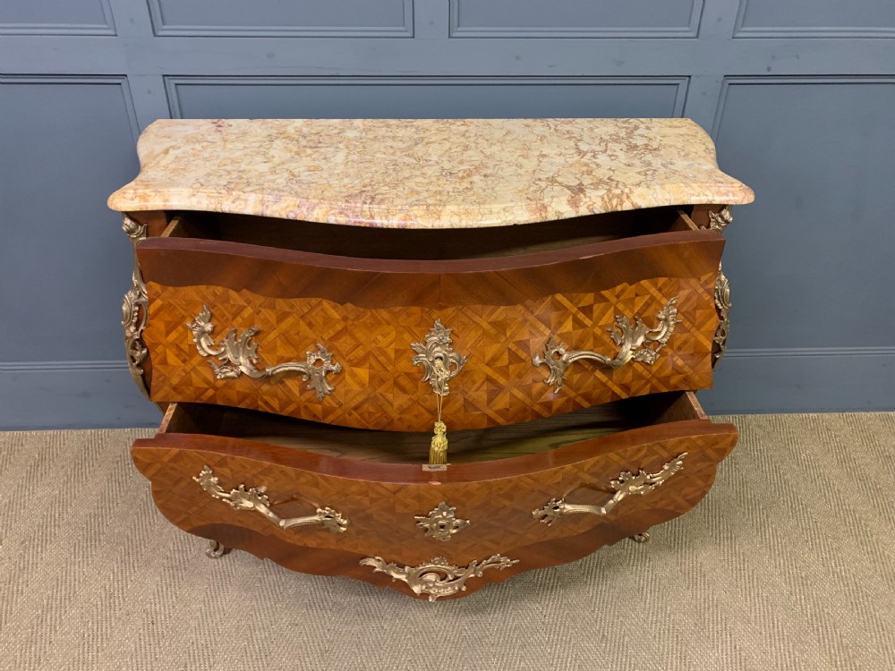 French Parquetry Inlaid Bombe Commode View X