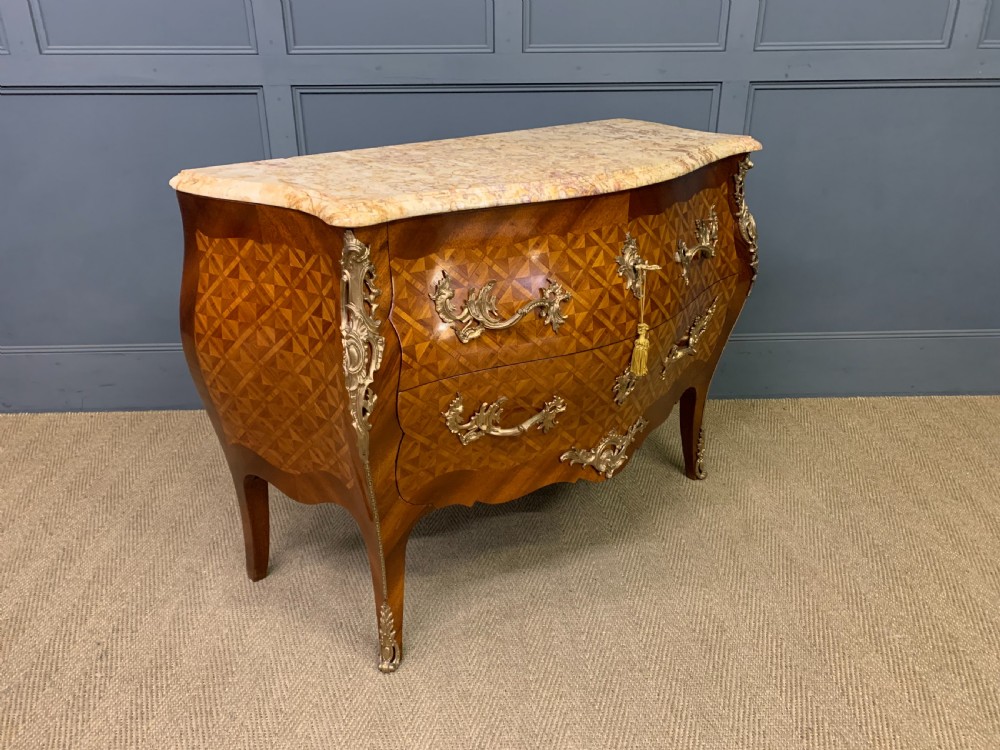 French Parquetry Inlaid Bombe Commode View XI