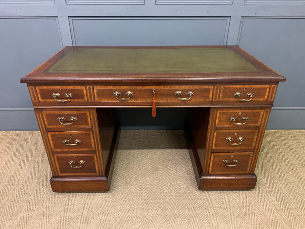 Inlaid Mahogany Pedestal Desk