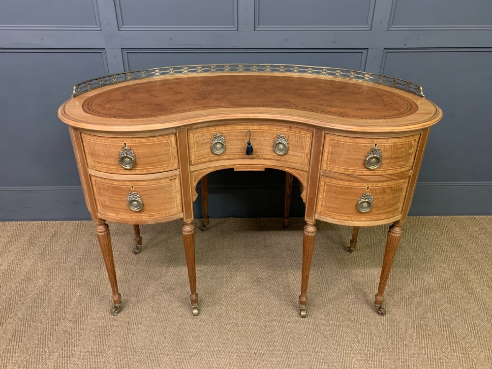 Edwardian Inlaid Mahogany Kidney Desk
