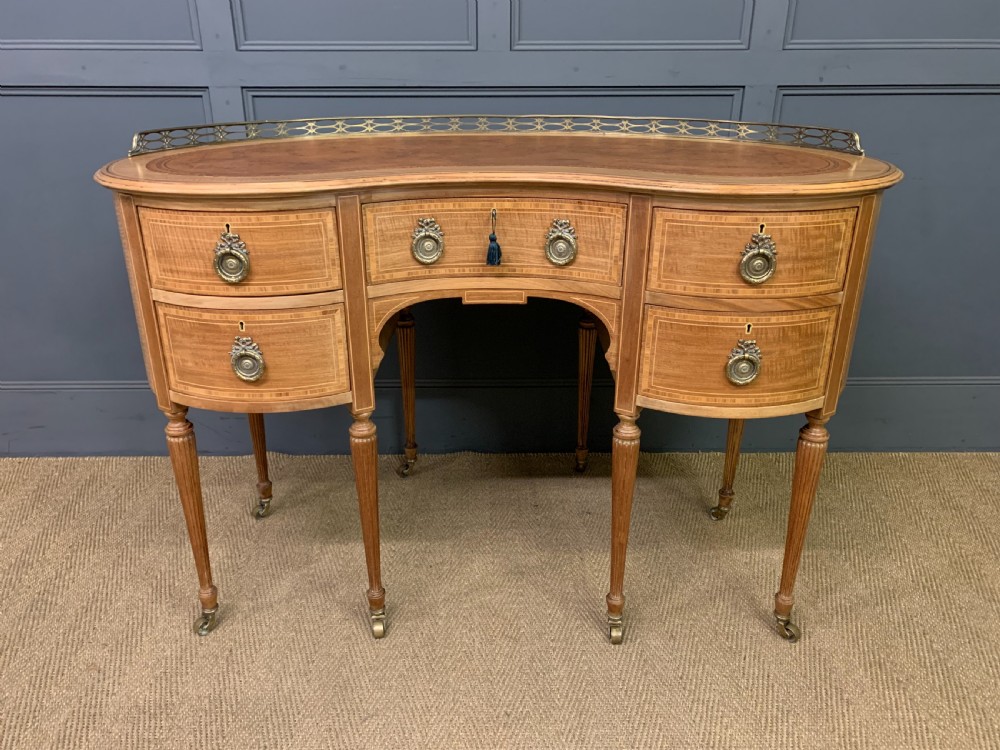 Edwardian Inlaid Mahogany Kidney Desk View VIII