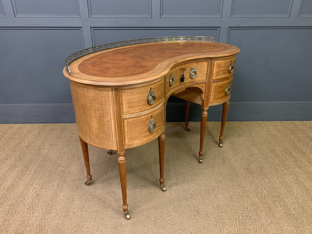 Edwardian Inlaid Mahogany Kidney Desk View X
