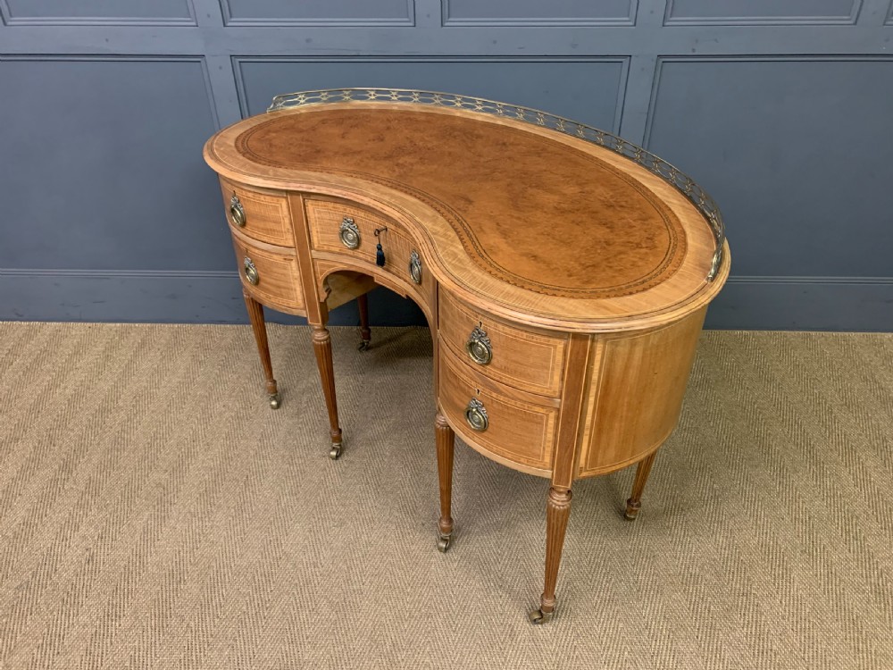Edwardian Inlaid Mahogany Kidney Desk View XV