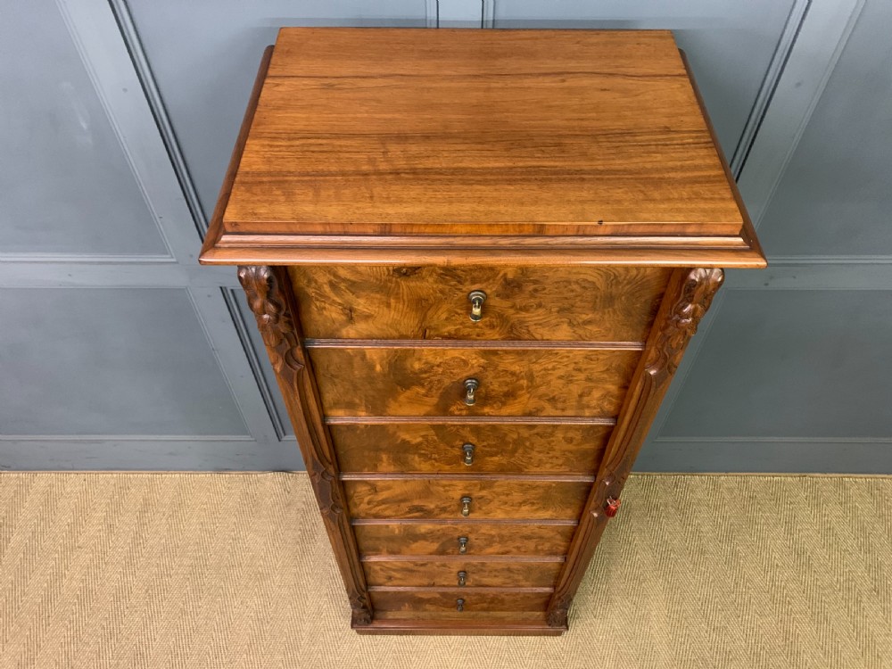 Victorian Burr Walnut Wellington Chest View VII