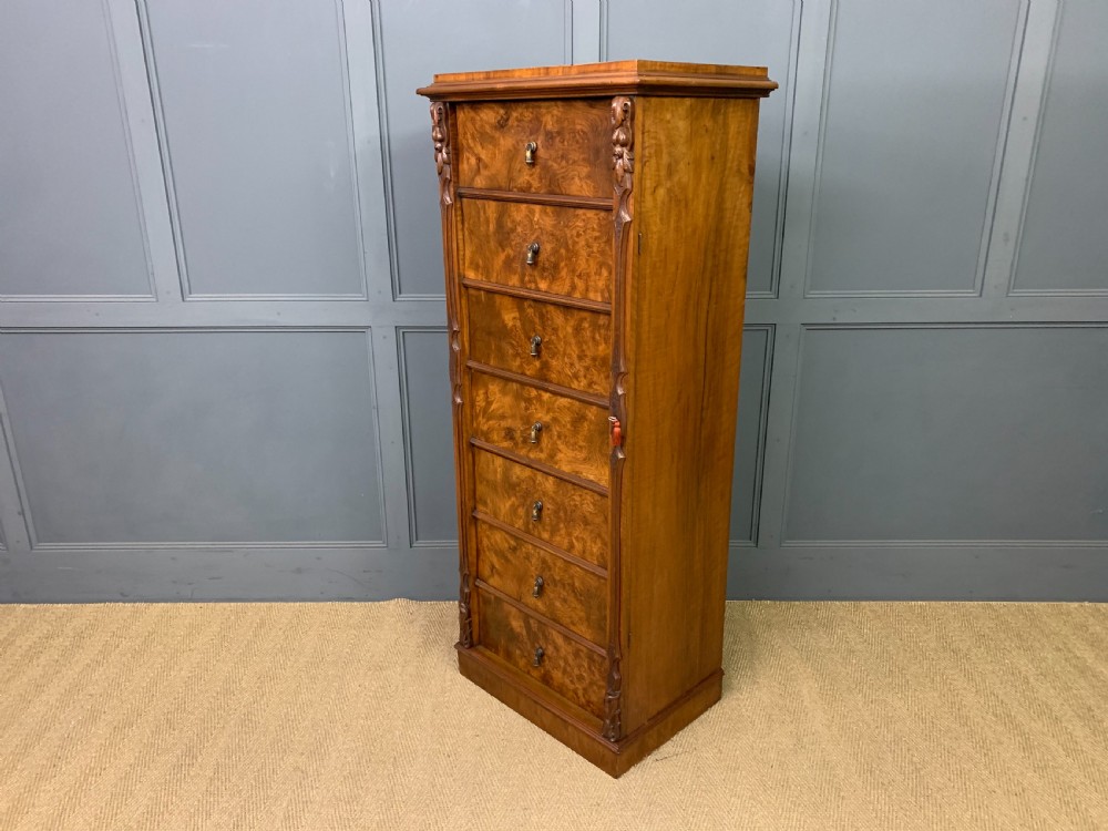 Victorian Burr Walnut Wellington Chest View XX