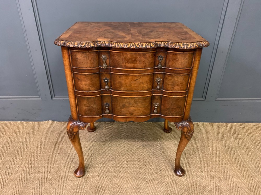 Queen Anne Style Burr Walnut Lowboy View II