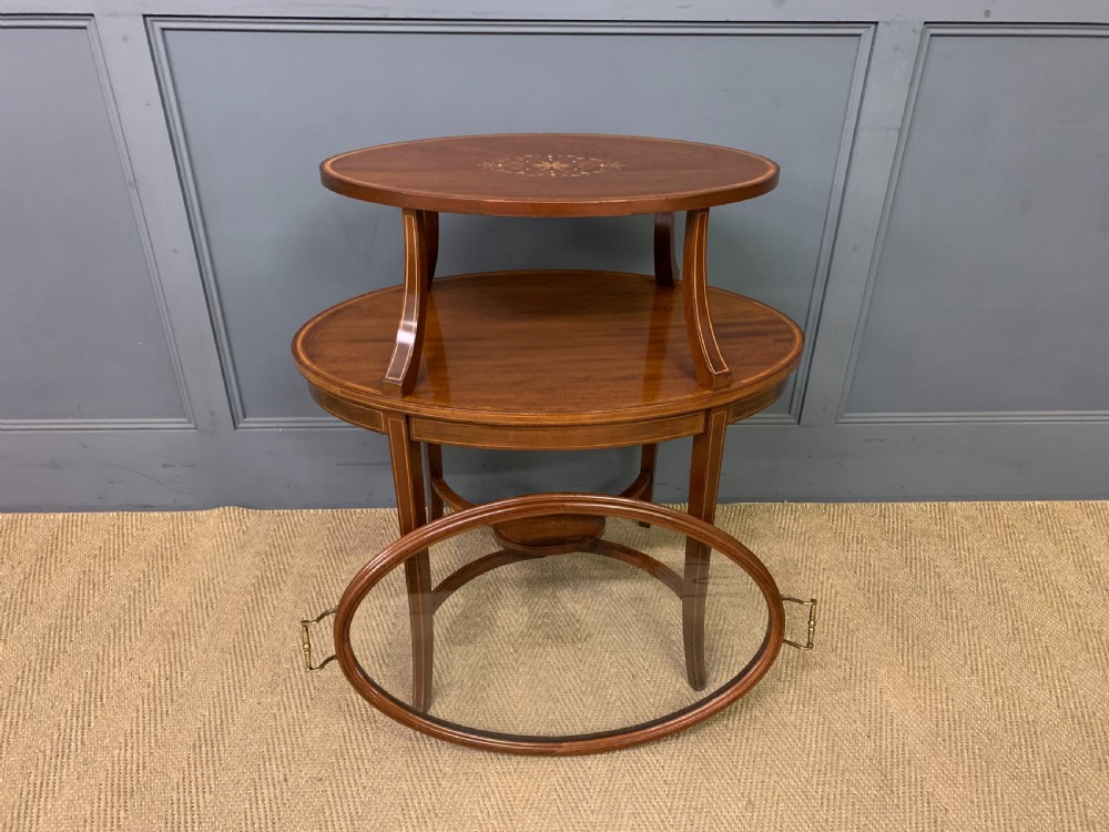 Edwardian Inlaid Mahogany Tray Top Table View XII