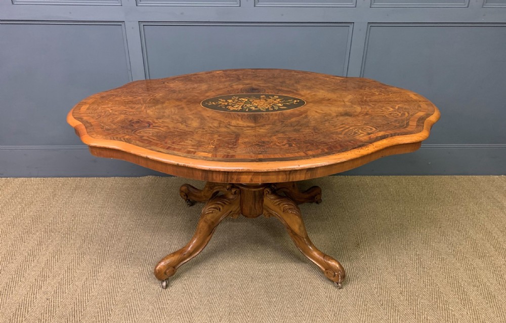 Victorian Marquetry Inlaid Burr Walnut Loo Table