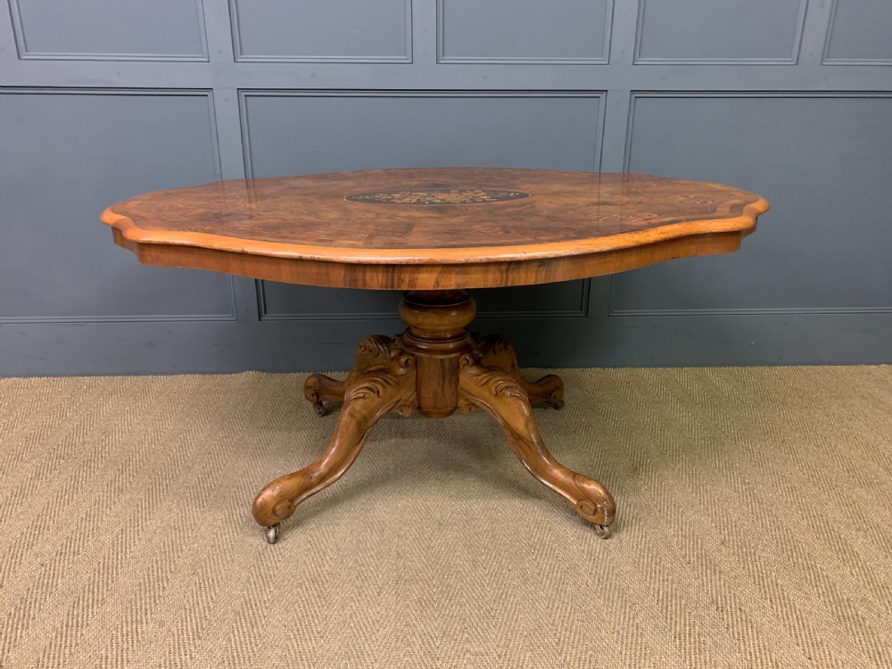 Victorian Marquetry Inlaid Burr Walnut Loo Table View II