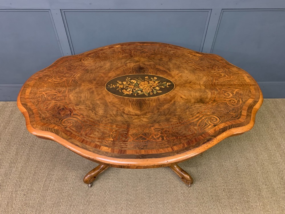Victorian Marquetry Inlaid Burr Walnut Loo Table View III