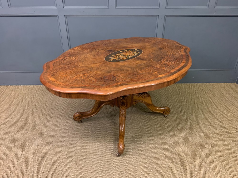 Victorian Marquetry Inlaid Burr Walnut Loo Table View IV