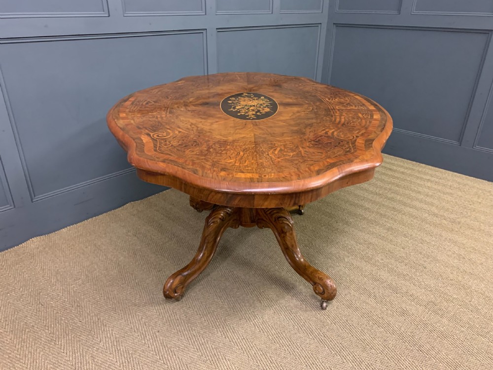 Victorian Marquetry Inlaid Burr Walnut Loo Table View V