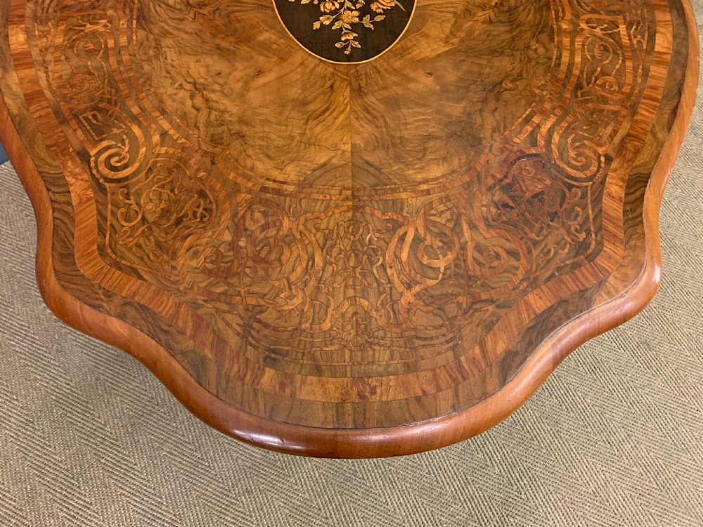 Victorian Marquetry Inlaid Burr Walnut Loo Table View VI