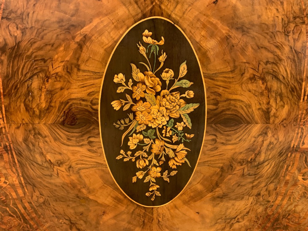 Victorian Marquetry Inlaid Burr Walnut Loo Table View XII