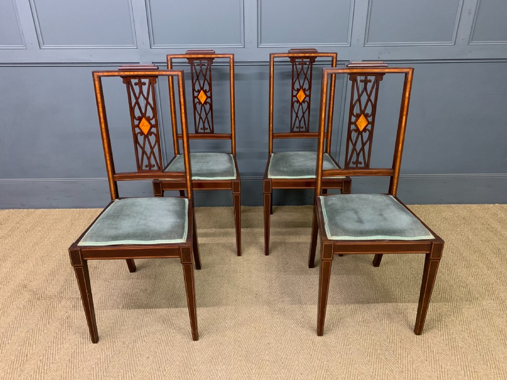 Edwardian Set of 4 Inlaid Mahogany Chairs