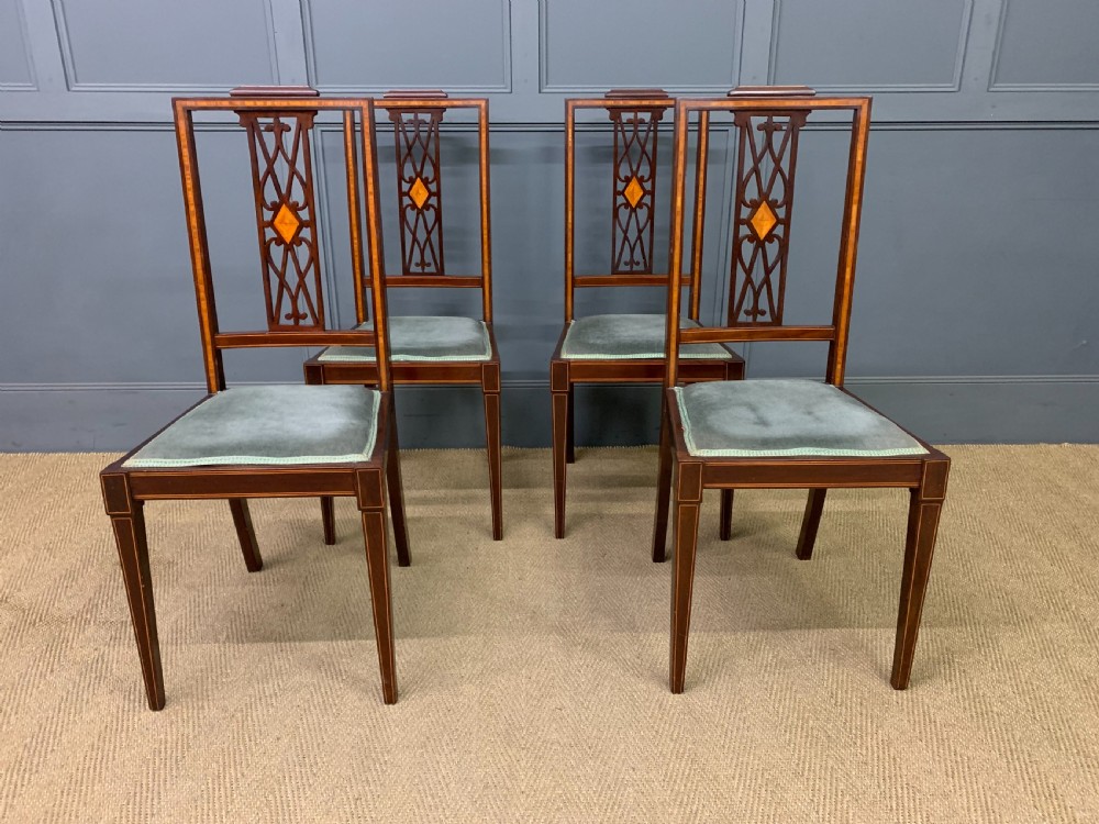 Edwardian Set of 4 Inlaid Mahogany Chairs View II