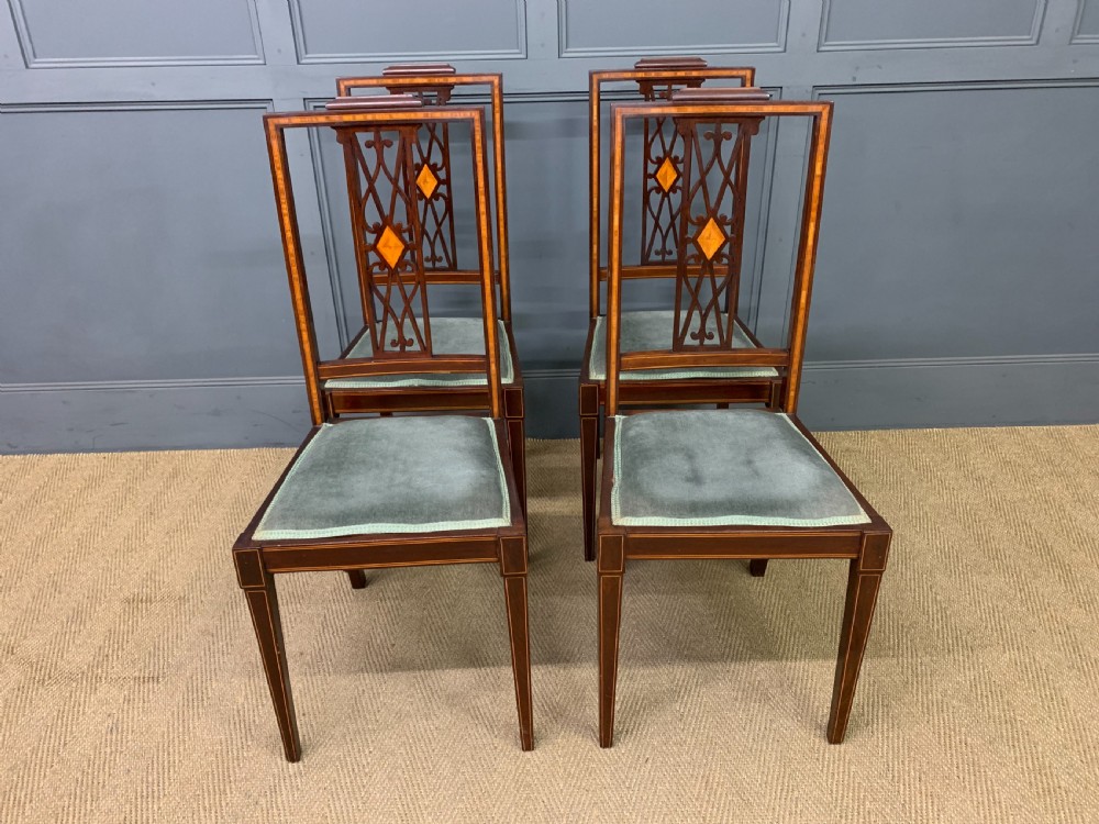 Edwardian Set of 4 Inlaid Mahogany Chairs View III