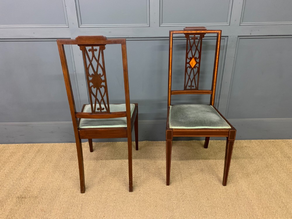 Edwardian Set of 4 Inlaid Mahogany Chairs View V