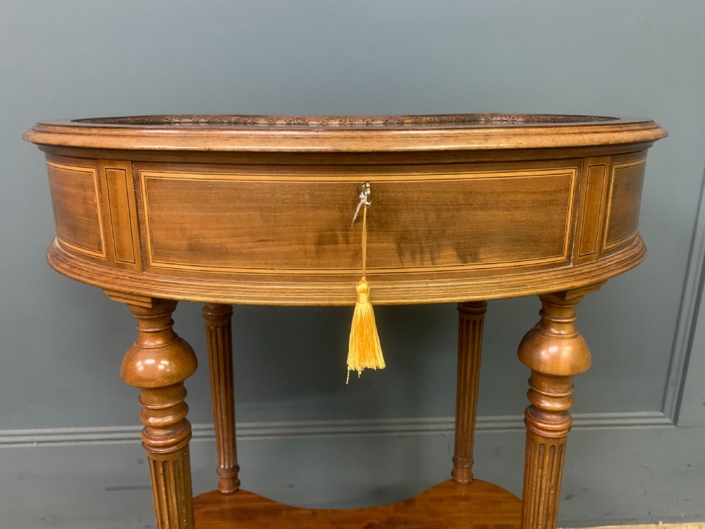 Mahogany and Satinwood Kidney Shaped Bijouterie Table View VI