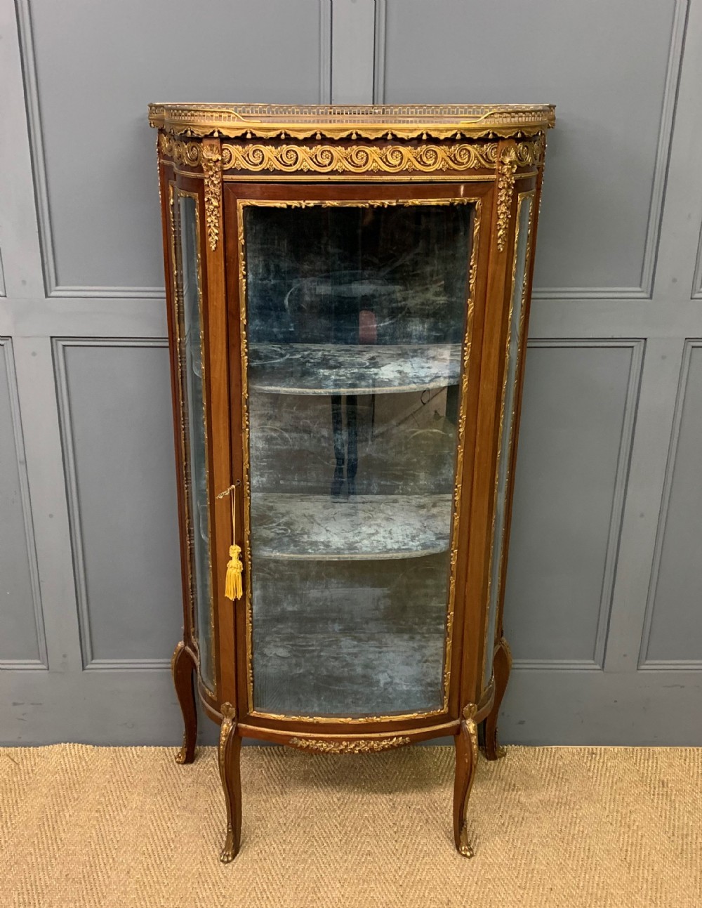 French Mahogany Marble Topped Vitrine