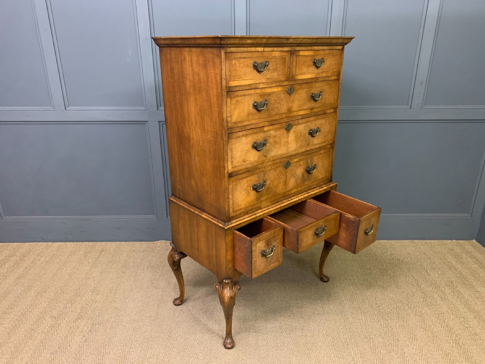 Burr Walnut Chest on Stand or Tallboy View XII