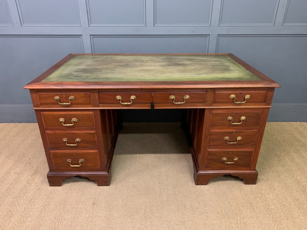 Large Edwardian Walnut Pedestal Desk View II