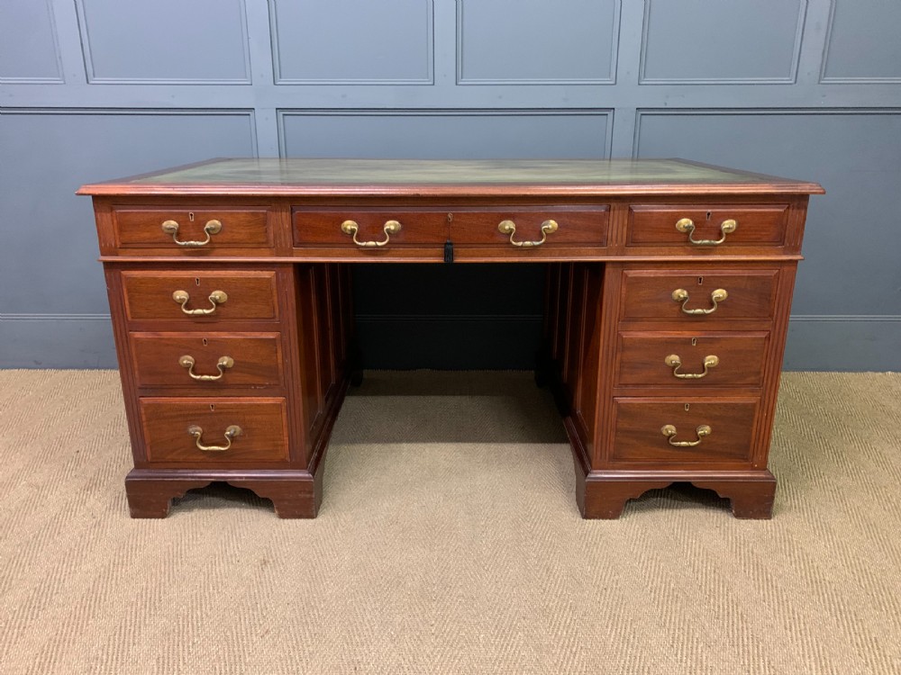 Large Edwardian Walnut Pedestal Desk View III
