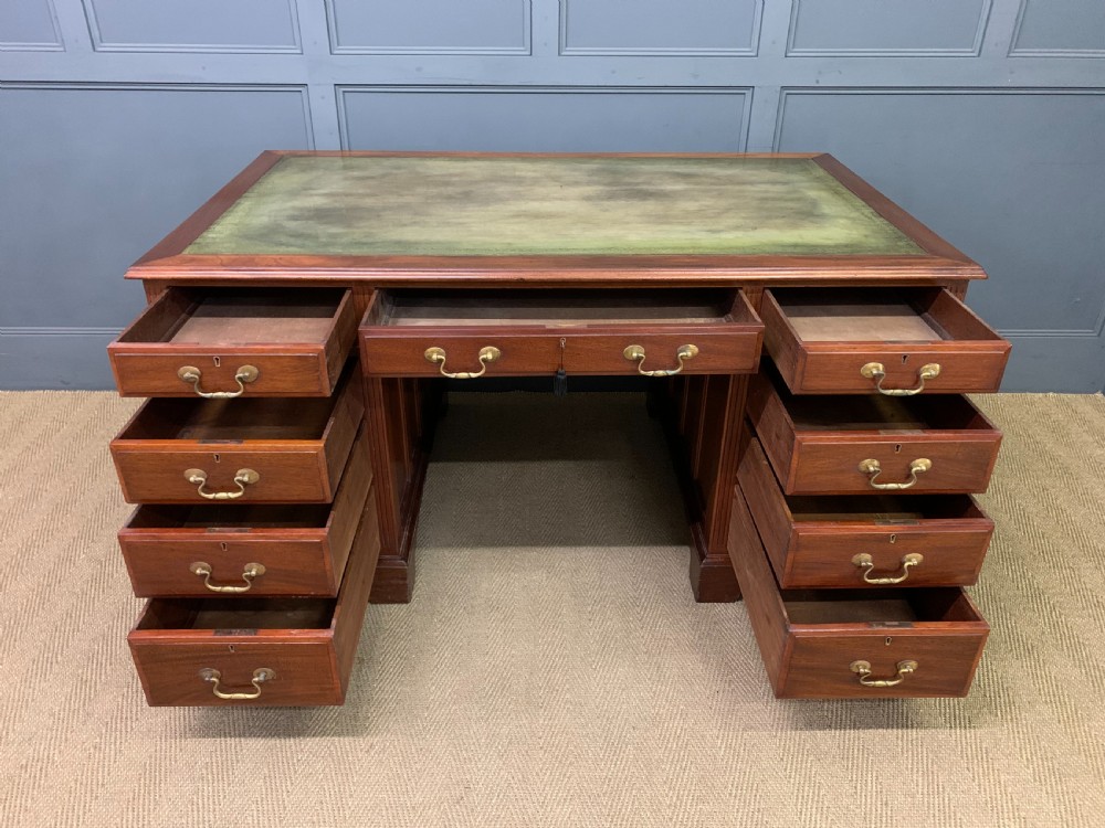 Large Edwardian Walnut Pedestal Desk View VIII