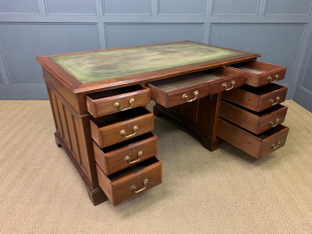 Large Edwardian Walnut Pedestal Desk View XI