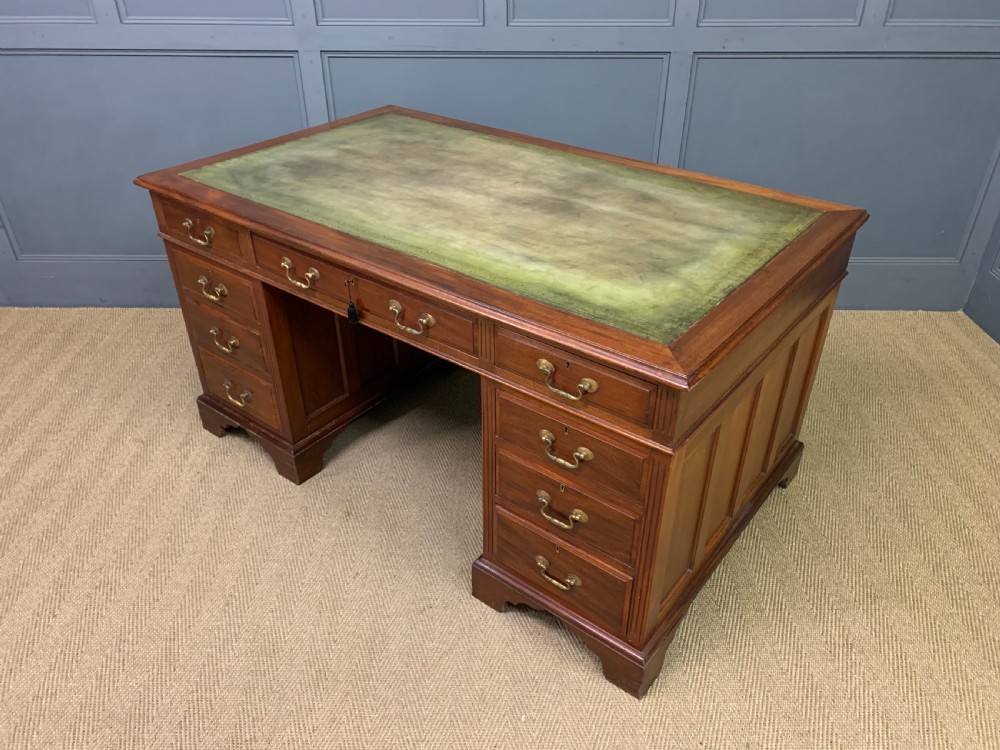 Large Edwardian Walnut Pedestal Desk View XII