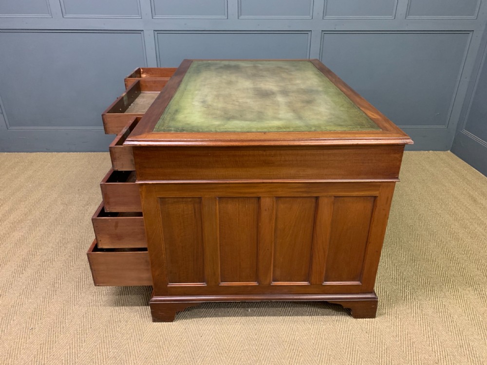 Large Edwardian Walnut Pedestal Desk View XIII