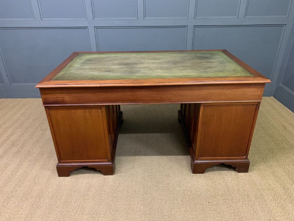 Large Edwardian Walnut Pedestal Desk View XIV