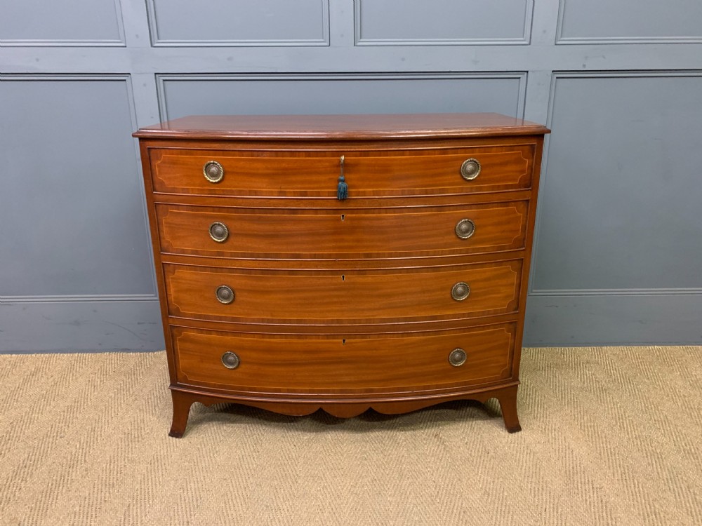 Edwardian Period Inlaid Mahogany Bow Fronted Chest of Drawers View II