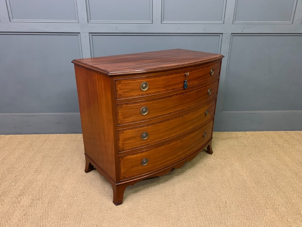 Edwardian Period Inlaid Mahogany Bow Fronted Chest of Drawers View VII