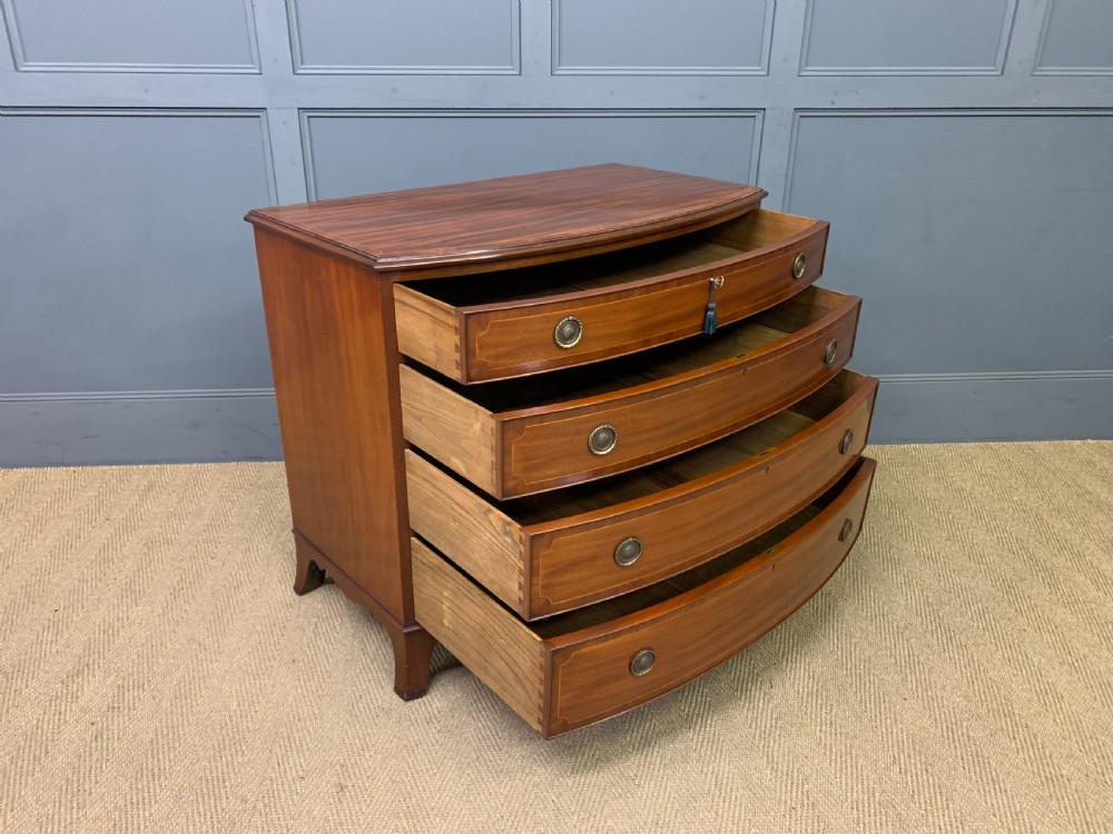 Edwardian Period Inlaid Mahogany Bow Fronted Chest of Drawers View XI