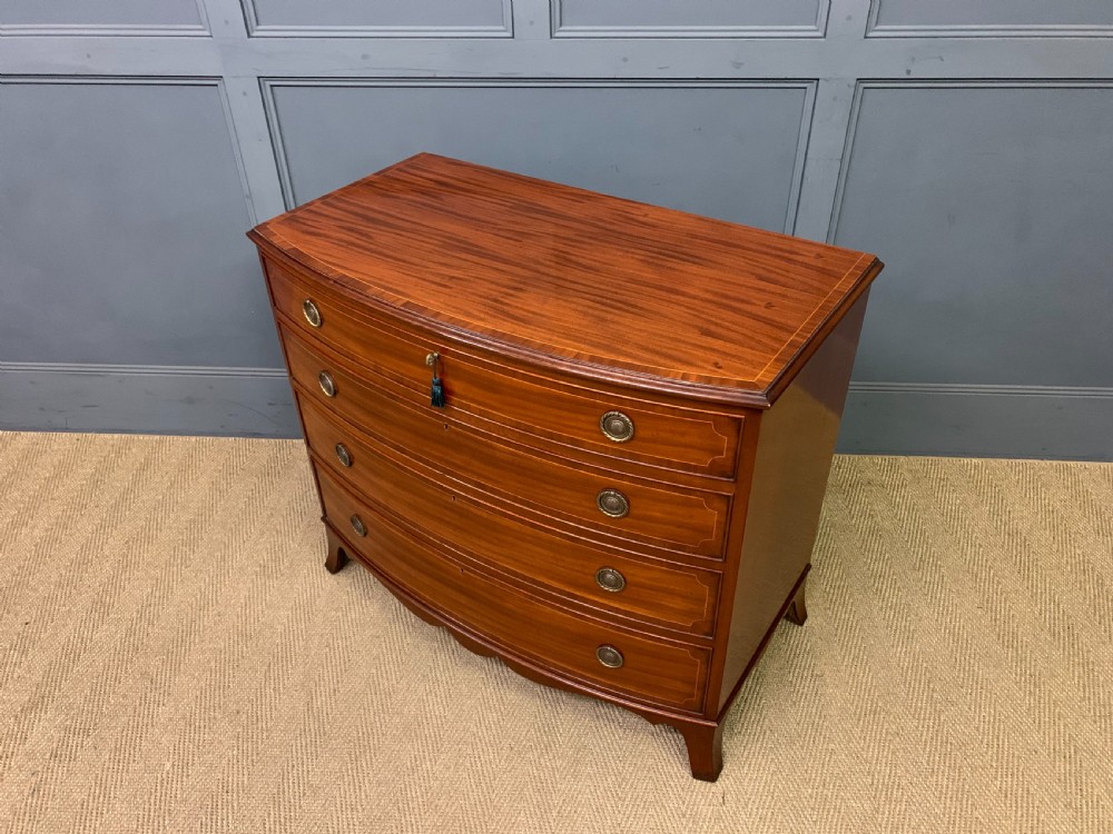 Edwardian Period Inlaid Mahogany Bow Fronted Chest of Drawers View XII