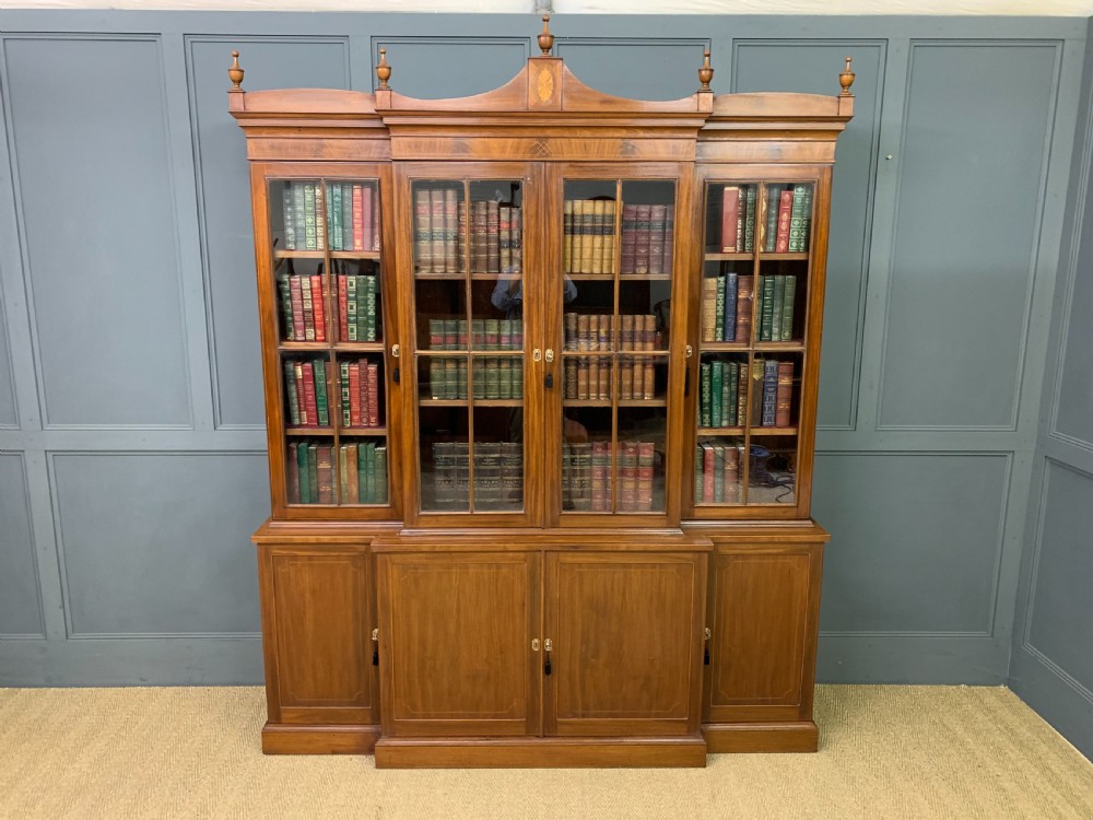 Sheraton Revival Mahogany Breakfront Bookcase View II