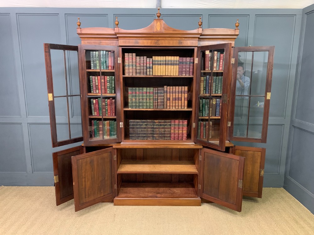 Sheraton Revival Mahogany Breakfront Bookcase View IX