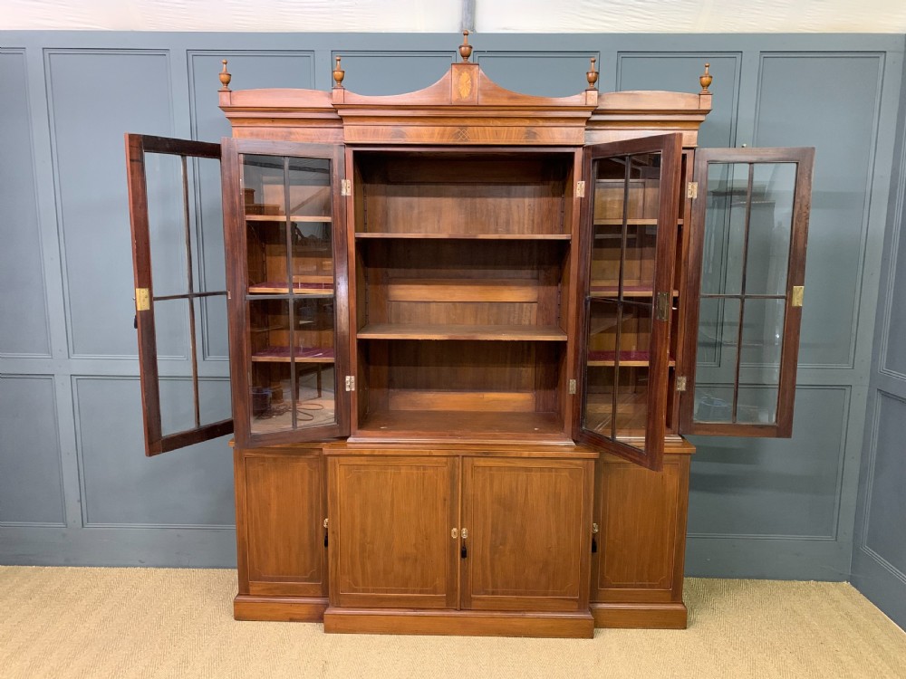 Sheraton Revival Mahogany Breakfront Bookcase View XVI