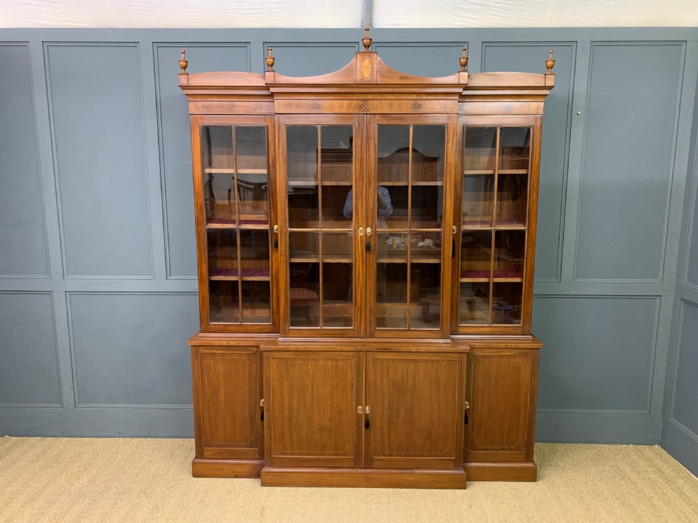 Sheraton Revival Mahogany Breakfront Bookcase View XVII