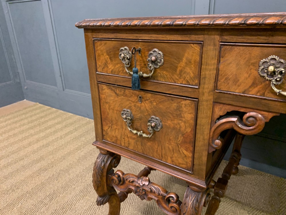 Burr Walnut Queen Anne Style Writing Desk View VI