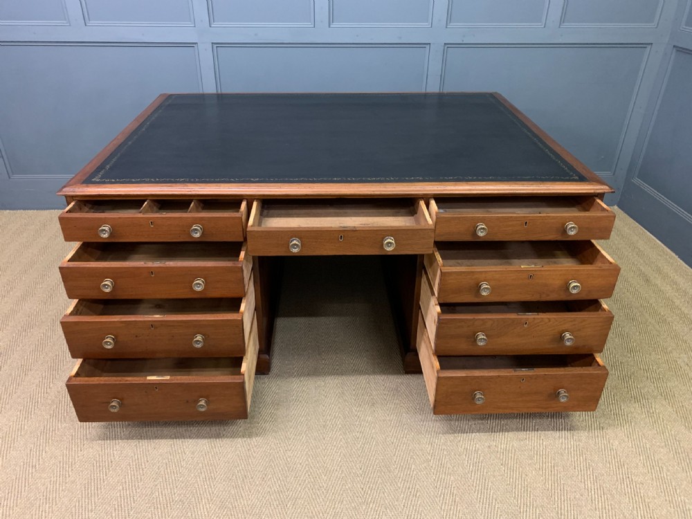 Large 19th Century 18 Drawer Partners Desk View IX