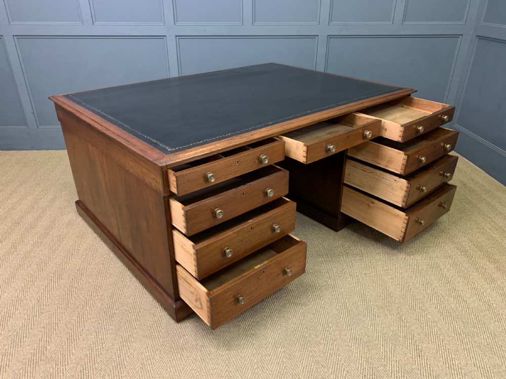 Large 19th Century 18 Drawer Partners Desk View XIII
