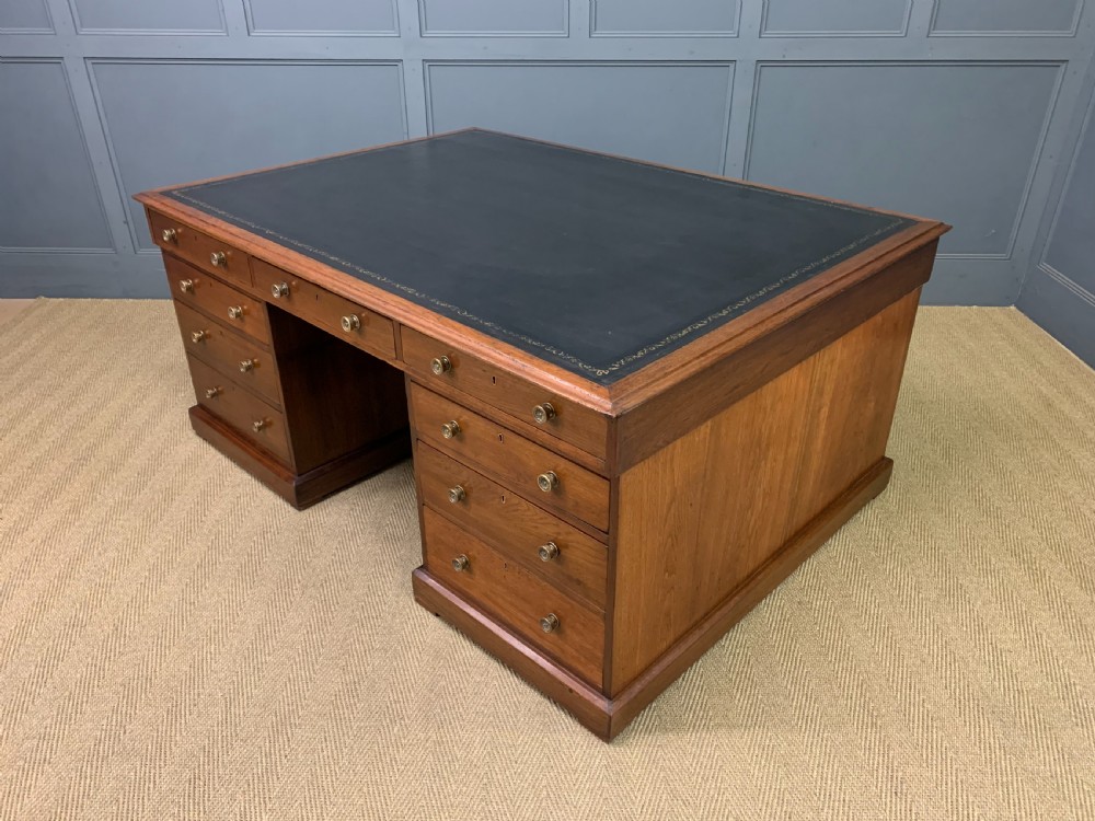Large 19th Century 18 Drawer Partners Desk View XIV