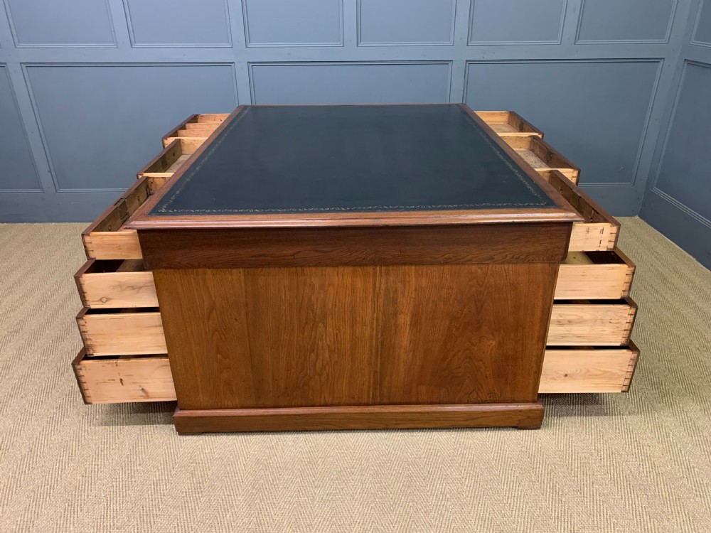 Large 19th Century 18 Drawer Partners Desk View XV