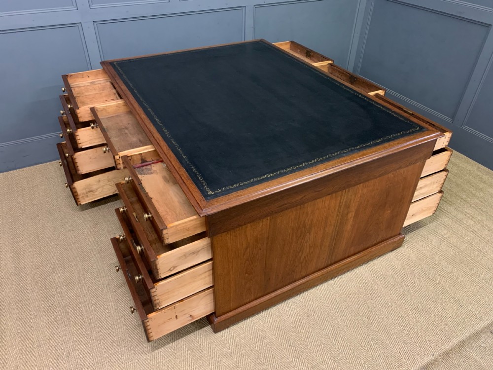 Large 19th Century 18 Drawer Partners Desk View XVI