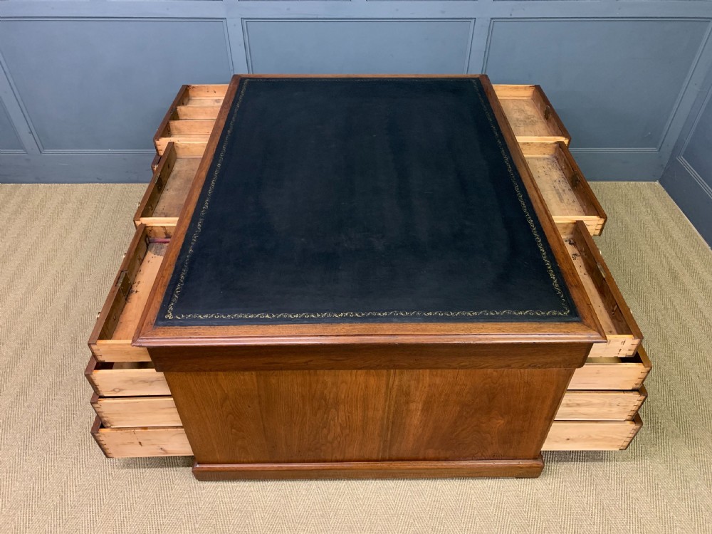 Large 19th Century 18 Drawer Partners Desk View XVII