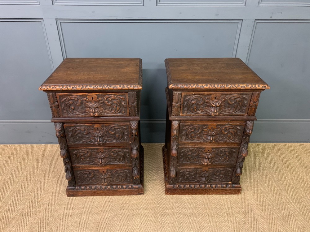 Pair of Victorian Carved Oak Bedside Chests View II